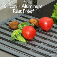 Load image into Gallery viewer, Mistifi Large Rollable Dish Drying Rack,Over The Sink Drying Rack Sink Cover Kitchen Sink Accessories Kitchen Rolling up alluminum Drainer, Foldable,Rollable(Black 17.9'')