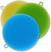 Load image into Gallery viewer, MJDFS, Silicone Sponge for Dish Washing, Dishwasher Safe, Heat Proof and BPA Free, Kitchen Cleaning Sponges for Light Cleaning Tasks, Double Sided Silicone Brush (Set of 3), Multicolor