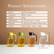 Load image into Gallery viewer, Mistifi Oil & Vinegar Dispenser Bottle – 600ml Glass Cruet with Automatic Cap and Drip-Free Spout for Cooking, Salad, Soy Sauce