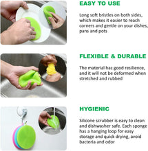 Load image into Gallery viewer, MJDFS, Silicone Sponge for Dish Washing, Dishwasher Safe, Heat Proof and BPA Free, Kitchen Cleaning Sponges for Light Cleaning Tasks, Double Sided Silicone Brush (Set of 3), Multicolor