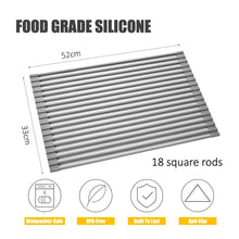 Load image into Gallery viewer, Silicone-Coated Stainless Steel Over The Sink Multipurpose Roll-Up Dish Drying Rack, 20.8"X13.2", Heat Resistant Non Slip Dish Draining Rack BPA Free Dishwasher Safe (L, Gray)
