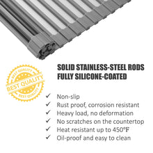 Load image into Gallery viewer, Silicone-Coated Stainless Steel Over The Sink Multipurpose Roll-Up Dish Drying Rack, 20.8"X13.2", Heat Resistant Non Slip Dish Draining Rack BPA Free Dishwasher Safe (L, Gray)