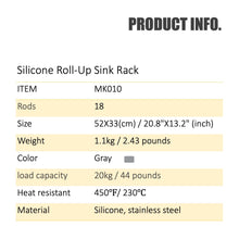 Load image into Gallery viewer, Silicone-Coated Stainless Steel Over The Sink Multipurpose Roll-Up Dish Drying Rack, 20.8"X13.2", Heat Resistant Non Slip Dish Draining Rack BPA Free Dishwasher Safe (L, Gray)