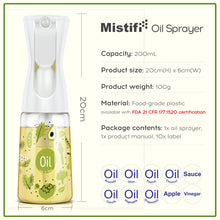 Load image into Gallery viewer, Mistifi Oliver Oil Sprayer for cooking, Spray bottle 6oz, Non-Aerosol Refillable Dispenser Oil Mister FS601 Green Vegetable…