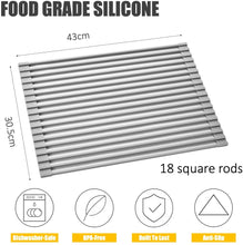 Load image into Gallery viewer, Silicone-Coated Stainless Steel Over The Sink Multipurpose Roll-Up Dish Drying Rack, 17.2"X12.2", Heat Resistant Non Slip Dish Draining Rack BPA Free Dishwasher Safe (S, Gray)