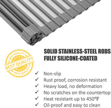 Load image into Gallery viewer, Silicone-Coated Stainless Steel Over The Sink Multipurpose Roll-Up Dish Drying Rack, 17.2"X12.2", Heat Resistant Non Slip Dish Draining Rack BPA Free Dishwasher Safe (S, Gray)