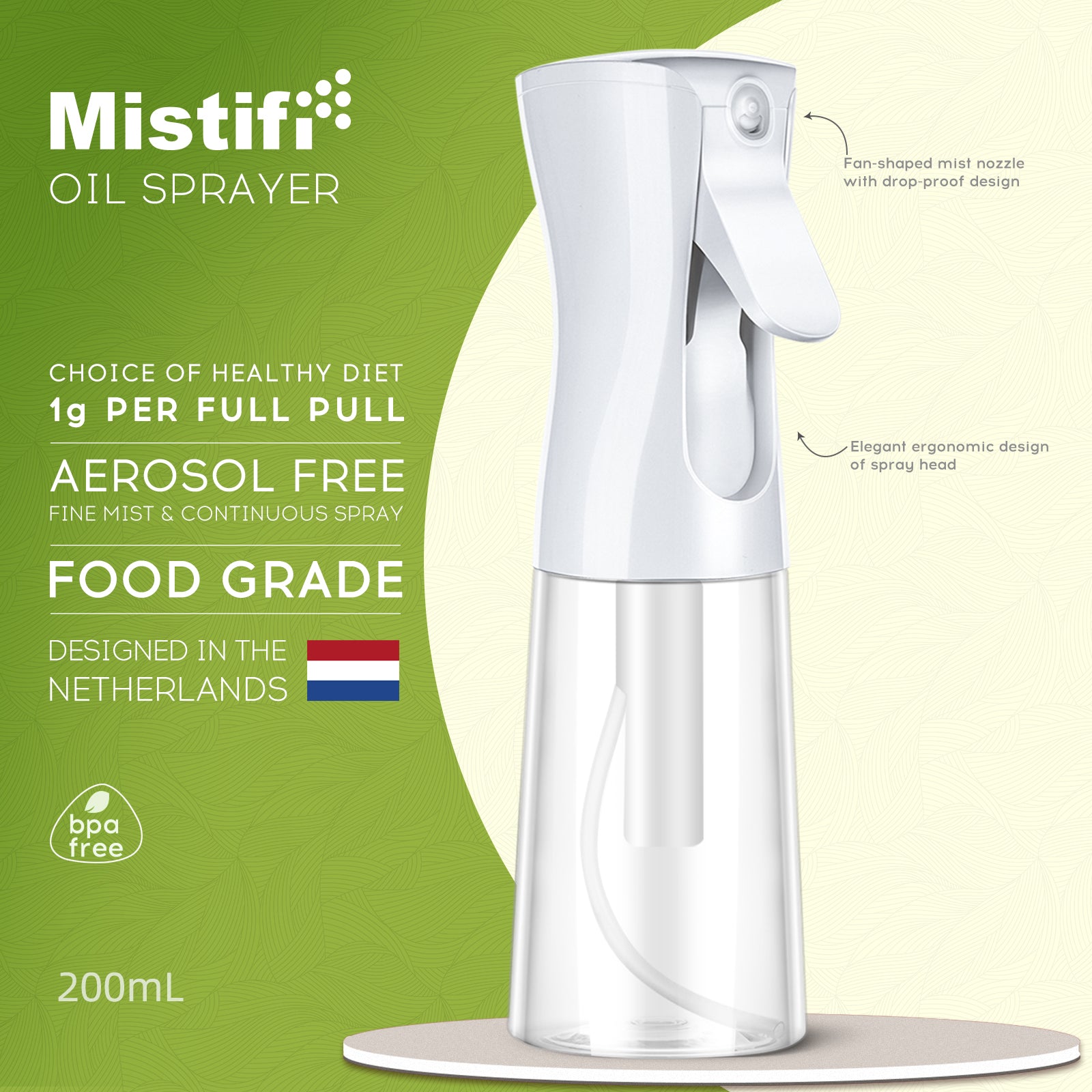 Mistifi Oliver Oil Sprayer for cooking, Spray bottle 6oz, Non-Aerosol  Refillable Dispenser Oil Mister FS600 Less is More