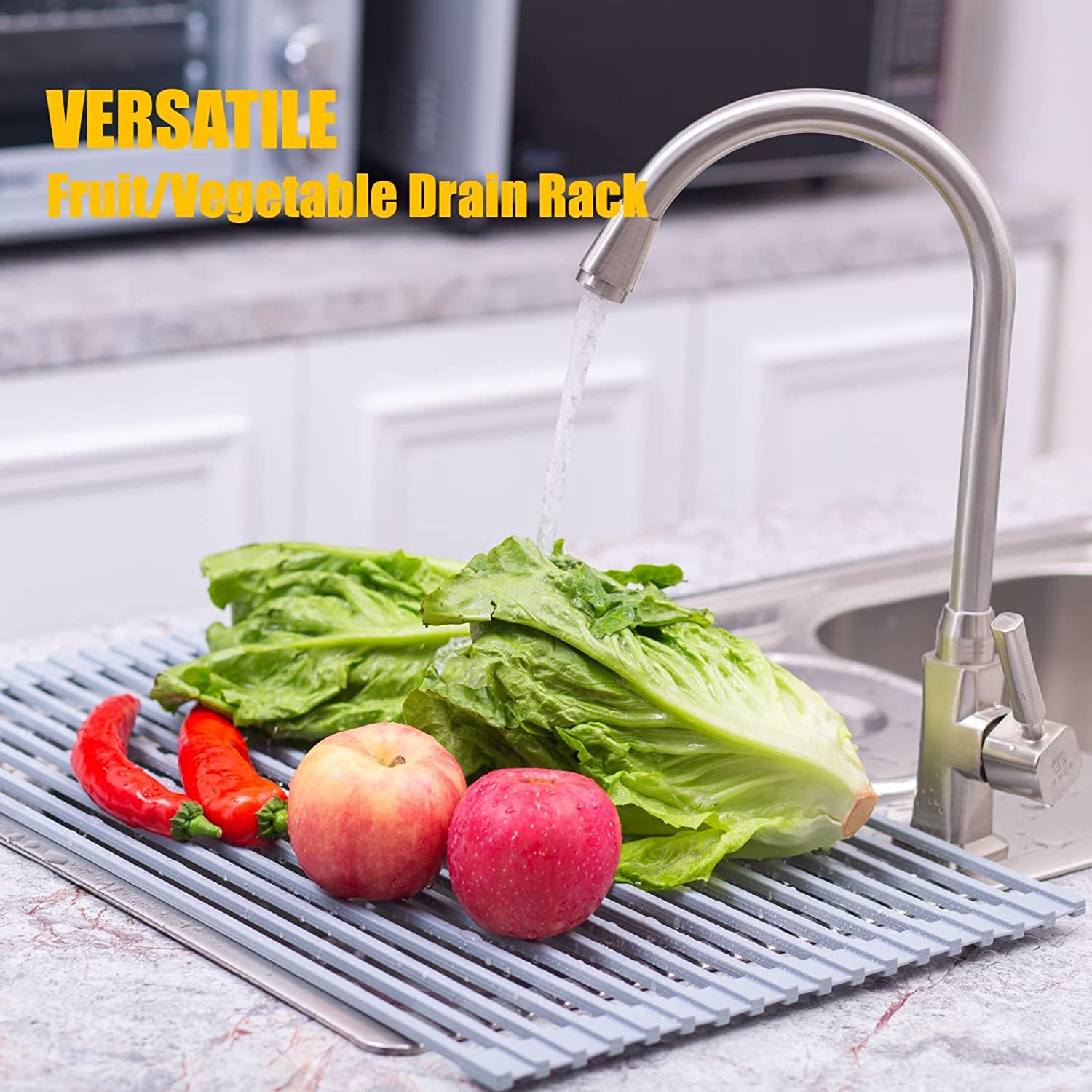 Multipurpose OverSink RollUp Dish Drying Rack in Yellow